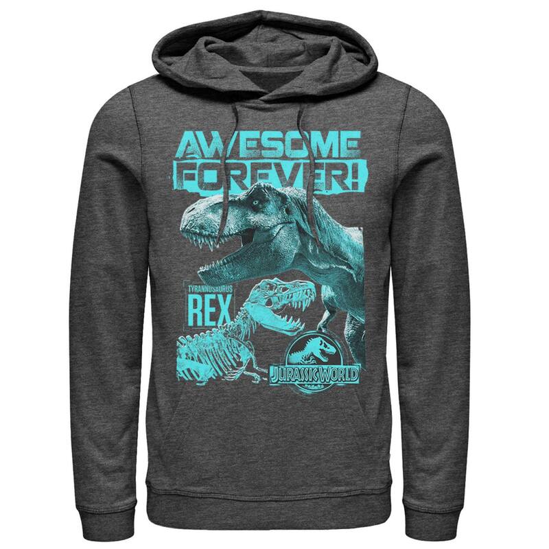 【送料無料】 アニメキャラクター メンズ Tシャツ トップス Men's Jurassic World Two T-Rex Awesome Forever Hoodie Charcoal Heather