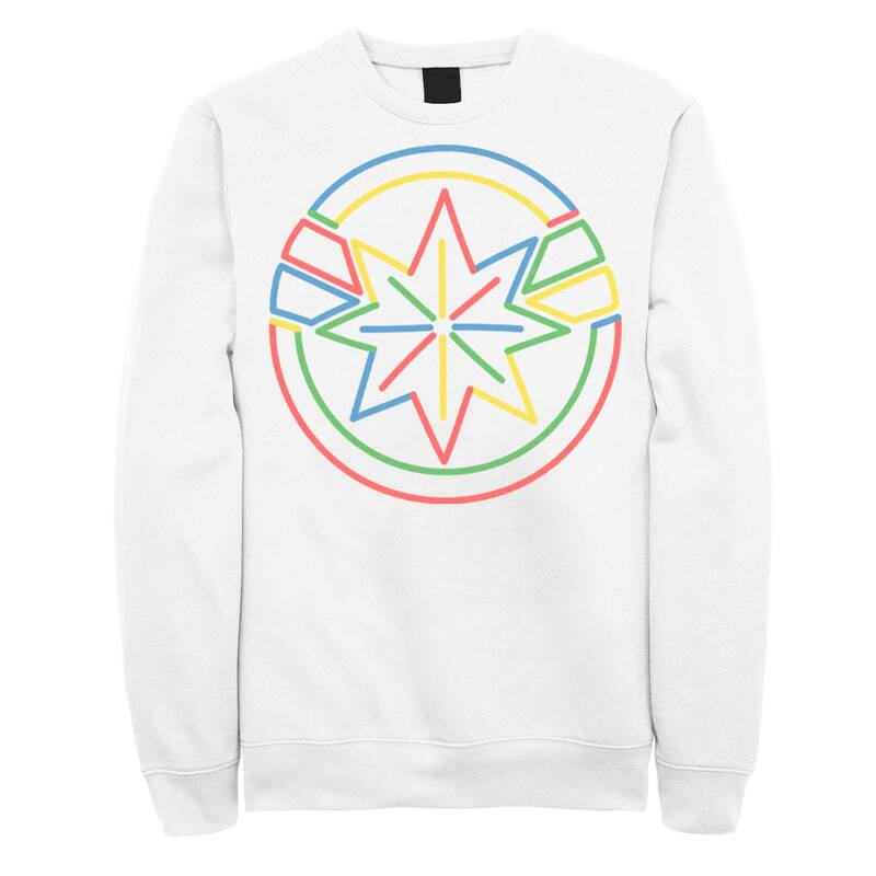【送料無料】 マーベル メンズ Tシャツ トップス Men's Marvel Captain Marvel Colorful Line Art Logo Sweatshirt White(4)