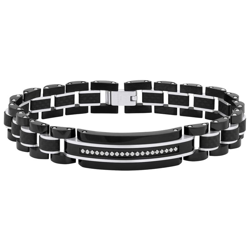 【送料無料】 アンブランデッド メンズ ブレスレット・バングル・アンクレット アクセサリー Men's Two-Tone Stainless Steel & Carbon Fiber Cubic Zirconia Bracelet Two Tone
