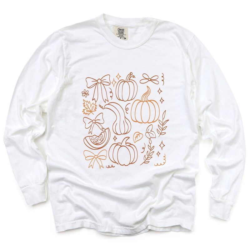 Simply Sage Market レディース トップス Tシャツ グラフィック Simply Sage Market Coquette Pumpkin And Leaves Outline - Women's Garment Dyed Long Sleeve Graphic T-Shirt White ホワイト(4)