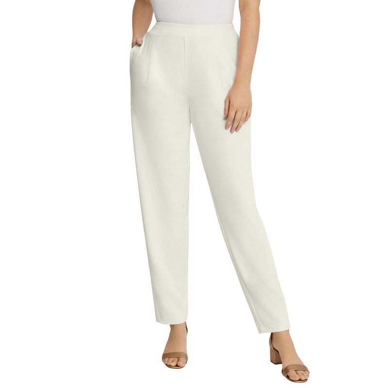 【送料無料】 ジェシカロンドン レディース カジュアルパンツ ボトムス Jessica London Women's Plus Size Stretch Knit Crepe Straight Leg Pants Ivory