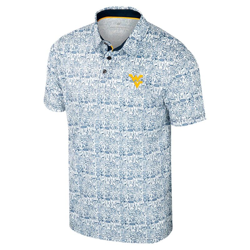 【送料無料】 コロシアム メンズ Tシャツ トップス Men's Colosseum Navy West Virginia Mountaineers It's Time! Allover Print Polo Wvu Navy