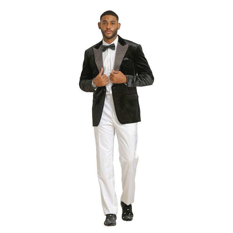 ステイシーアダムス メンズ アウター ジャケット・ブルゾン ベルベット ブレザー Stacy Adams Men's Velvet Blazer with Rhinestone-Embedded Peak Lapel Burgundy バーガンディ