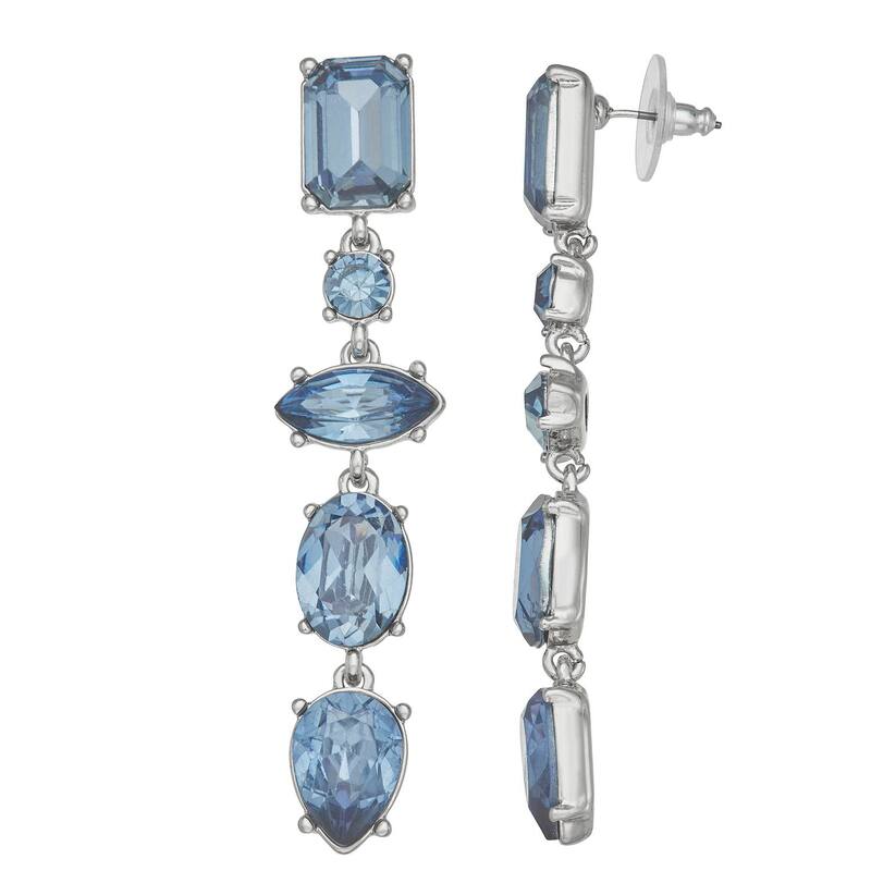 【送料無料】 ヴェラウォン レディース ピアス・イヤリング アクセサリー Simply Vera Vera Wang Silver Tone Blue Crystal Linear Drop Earrings Blue