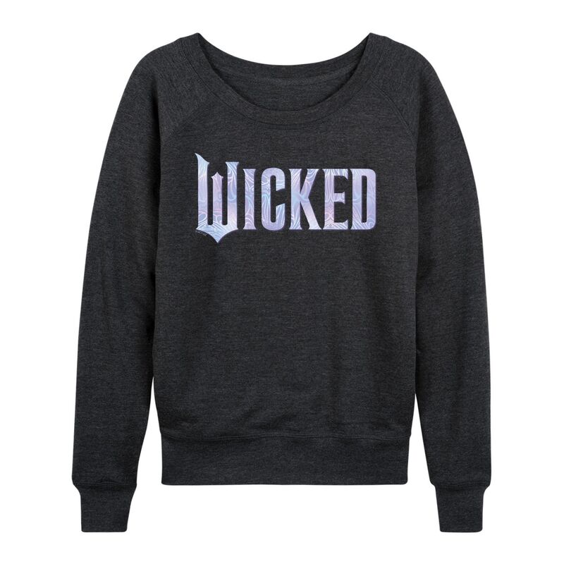 アニメキャラクター レディース トップス Tシャツ パイル ロゴ Licensed Character Women's Wicked For Good Logo Butterfly Sparkle French Terry Long Sleeve Tee Heather Charcoal チャコール(4)