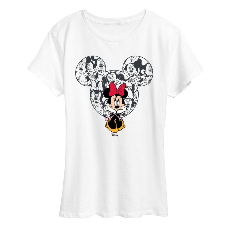 アニメキャラクター レディース トップス Tシャツ グラフィック Licensed Character Women's Disney's Minnie Mousear Collage Graphic Tee White ホワイト