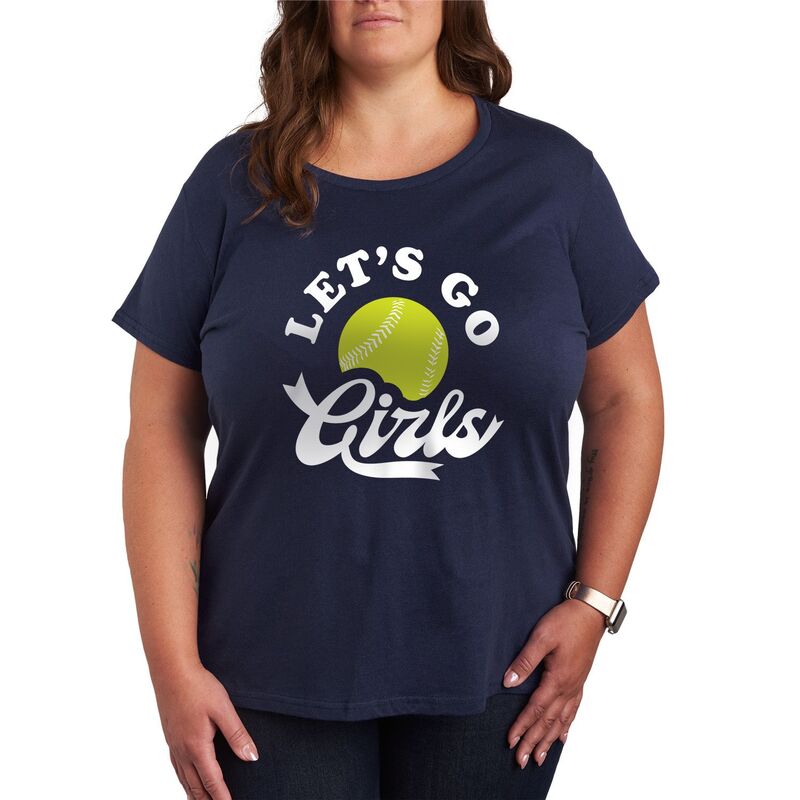 【送料無料】 アニメキャラクター レディース Tシャツ トップス Plus Size Let's Go Girls Softball Gr..