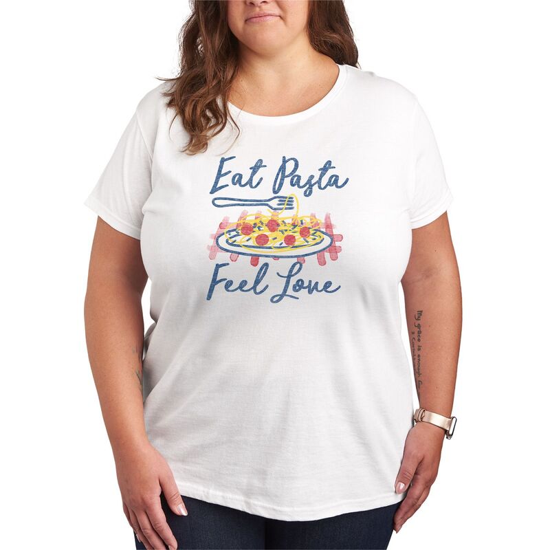 【送料無料】 アニメキャラクター レディース Tシャツ トップス Plus Size Eat Pasta Feel Love Graphi..