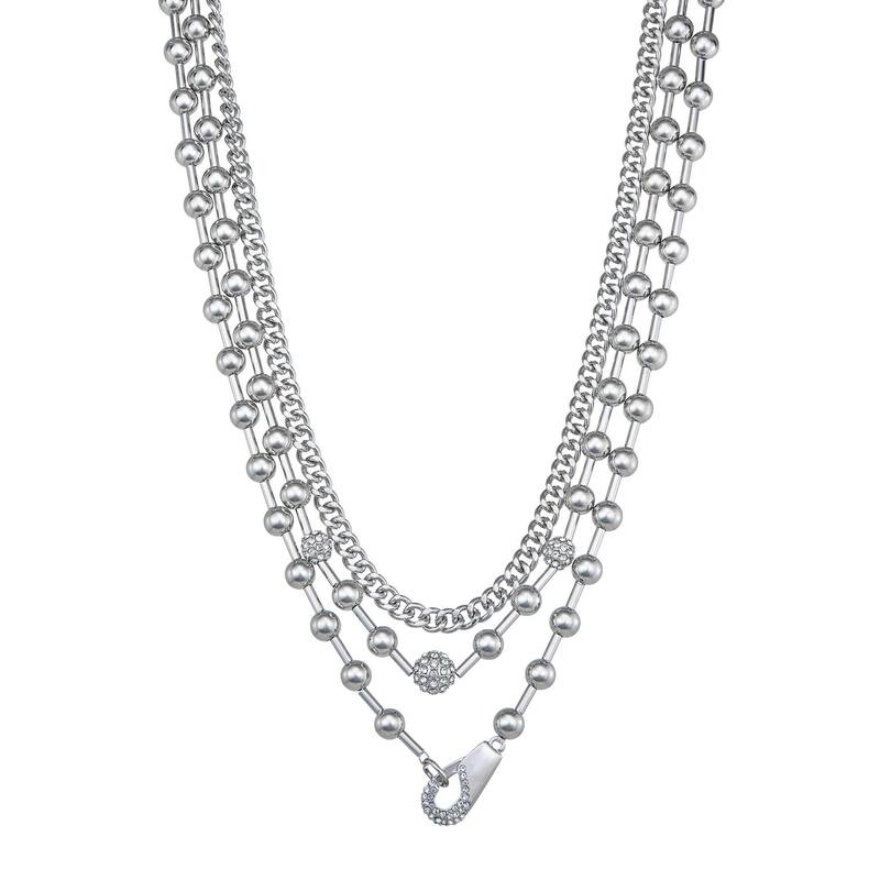【送料無料】 ヴェラウォン レディース ネックレス・チョーカー・ペンダントトップ アクセサリー Simply Vera Vera Wang Silver Tone 3-Row Pave Crystal Fireball Chain Collar Necklace Clear