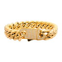 【送料無料】 アンブランデッド メンズ ブレスレット・バングル・アンクレット アクセサリー Stainless Steel Curb Chain & Cubic Zirconia Clasp Bracelet Gold Tone(4)