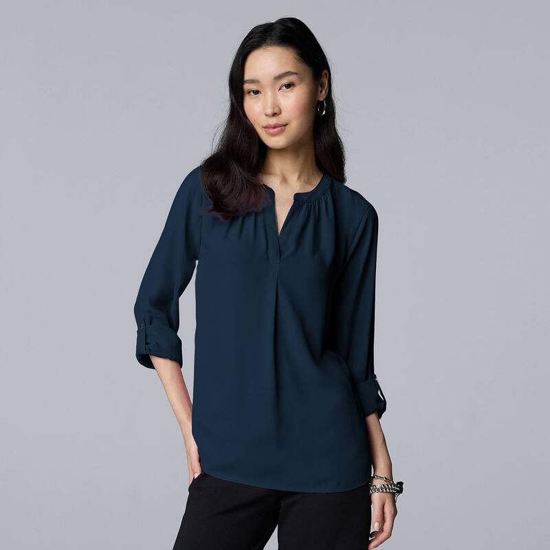 ヴェラウォン レディース トップス シャツ Women'simply Vera Wang Rolltab Sleeve Popover Liberty Navy ネイビー(4)