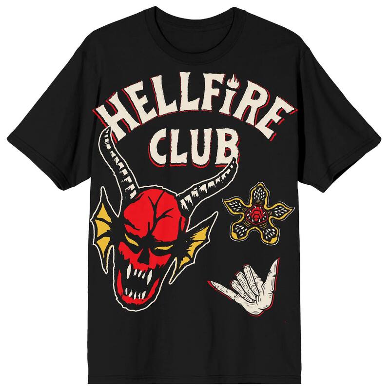 アニメキャラクター メンズ トップス Tシャツ グラフィック Licensed Character Men'stranger Things Hellfire Club Icons Men's Graphic Tee Black ブラック