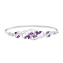【送料無料】 アンブランデッド レディース ブレスレット・バングル・アンクレット アクセサリー Sterling Silver Amethyst & White Topaz Accent Flower Bangle Bracelet Sterling(4)