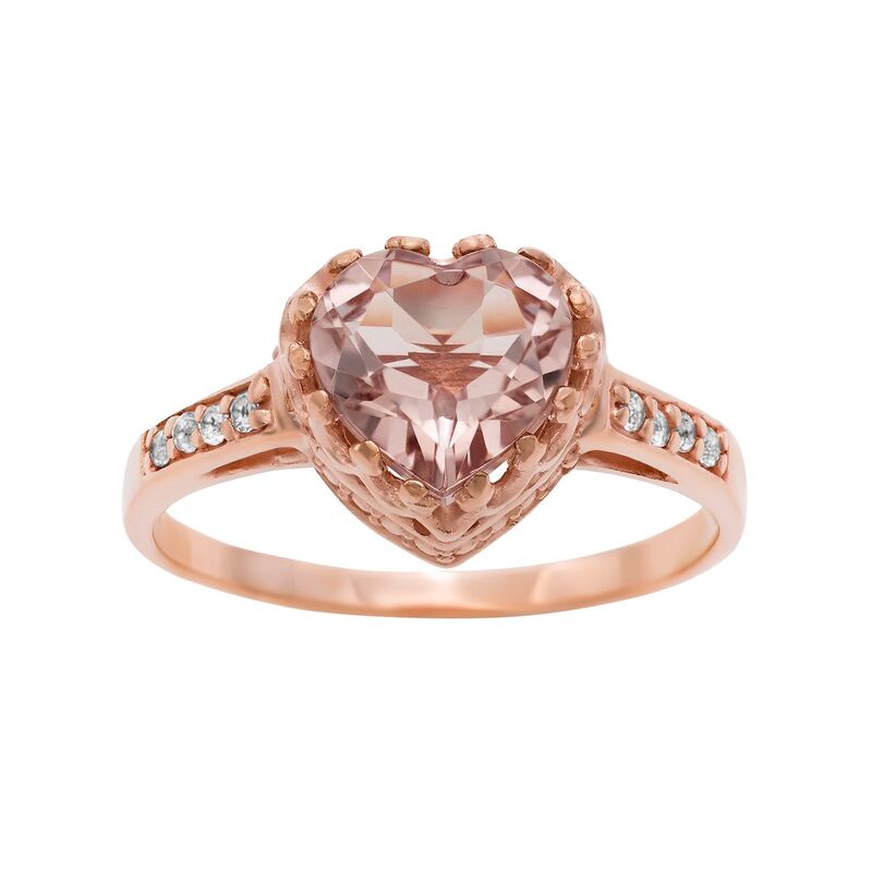 アンブランデッド レディース アクセサリー リング Unbranded 14k Rose Gold Over Silver Simulated Morganite and Lab-Created White Sapphire Heart Crown Ring Pink ピンク(4)