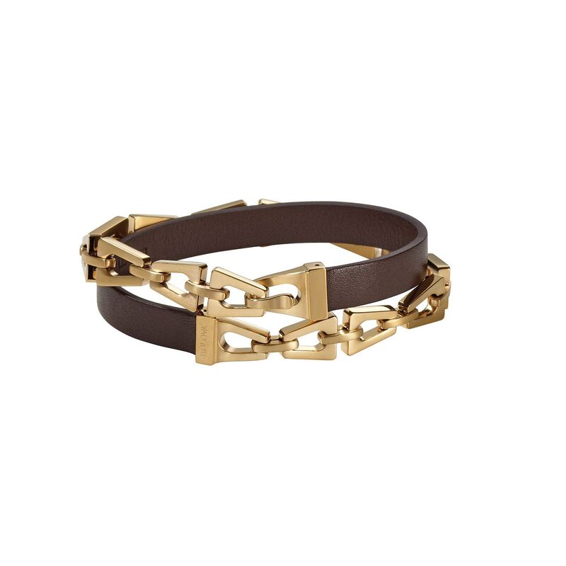 【送料無料】 ブロバ メンズ ブレスレット・バングル・アンクレット アクセサリー Bulova Men's Gold Tone Stainless Steel & Brown Leather Double Wrap Bracelet Multi