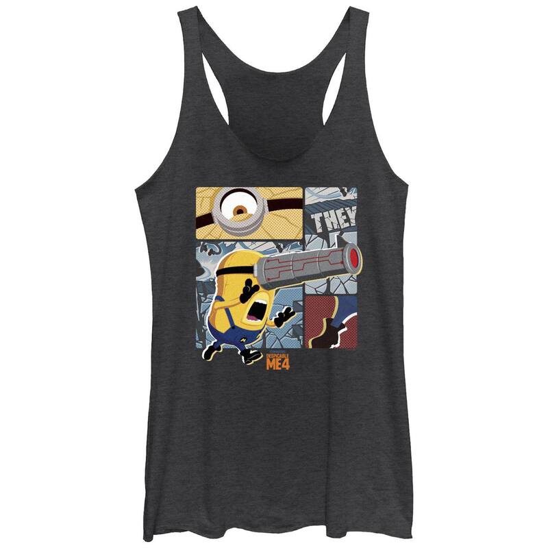 アニメキャラクター レディース トップス Tシャツ ミニ Licensed Character Juniors' Despicable Me 4 Minions Telescopic Eye Racerback Tank Top Black Heather ブラック