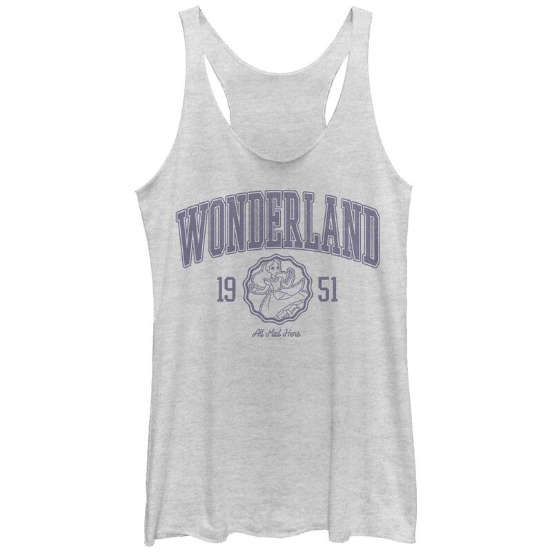 ディズニー レディース トップス Tシャツ Disney's Alice In Wonderland Alice Collegiate Juniors' Racerback Tank Top White Heather ホワイト