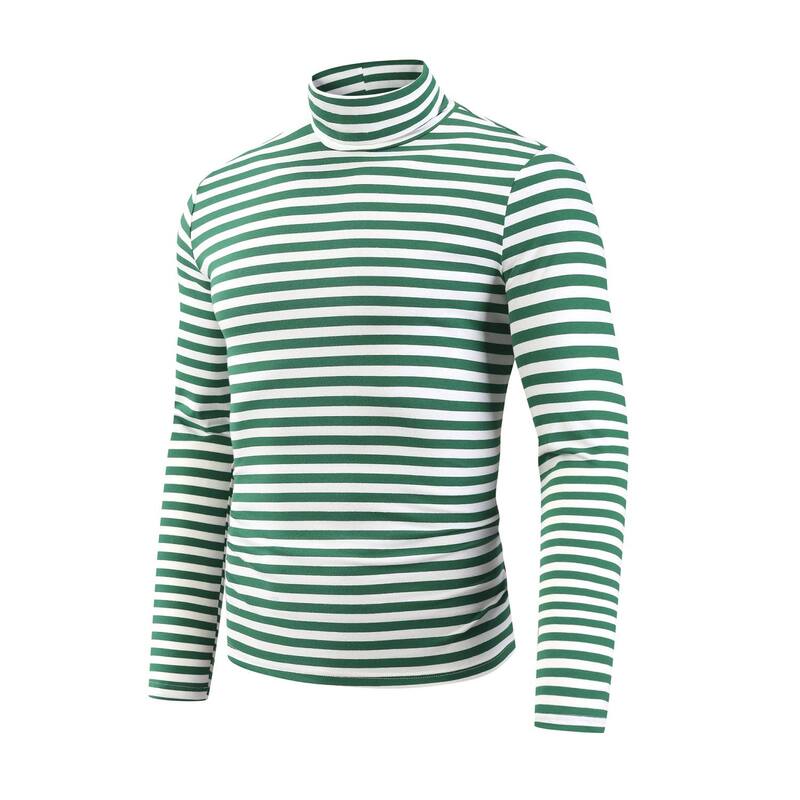 Lars Amadeus メンズ トップス Tシャツ タートルネック コントラスト Lars Amadeustriped Turtleneck T-Shirt for Men 039 s Contrast Color Long Sleeves Pullover Stripes T Shirt Green White ホワイト