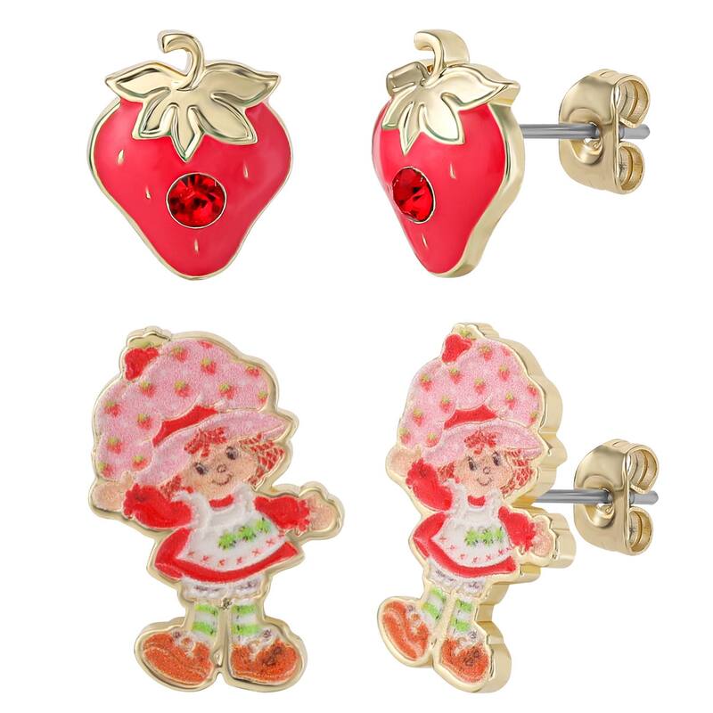 アニメキャラクター レディース アクセサリー ピアス・イヤリング Licensed Character Strawberry Shortcake 18k Gold Plated 2-Pair Crystal Stud Earrings Gold Tone ゴールド