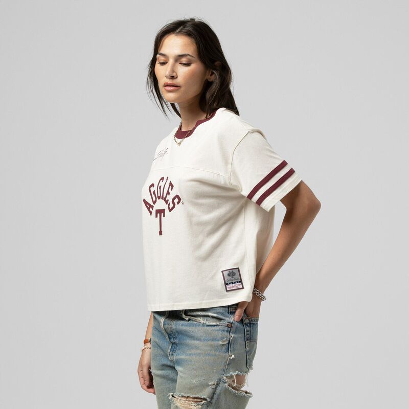 ミッチェル&ネス レディース トップス Tシャツ クロップド Women's Mitchell & Ness Cream Texas A&M Aggies Cropped Ringer T-Shirtam Beige ベージュ