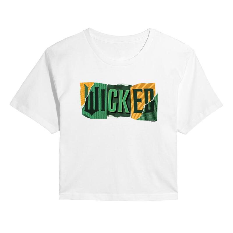 アニメキャラクター レディース トップス Tシャツ クロップド Licensed Character Juniors' Wicked For Good Ripped Cropped Tee White ホワイト