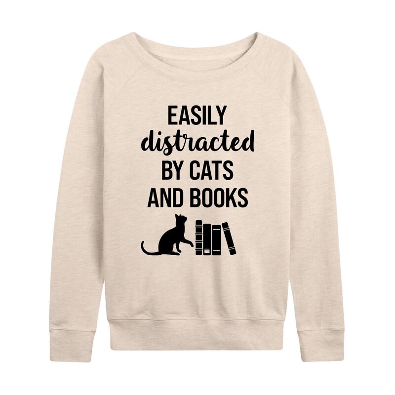 アニメキャラクター レディース トップス Tシャツ パイル Licensed Character Women's Easily Distracted By Cats & Books French Terry Long Sleeve Tee Beige ベージュ