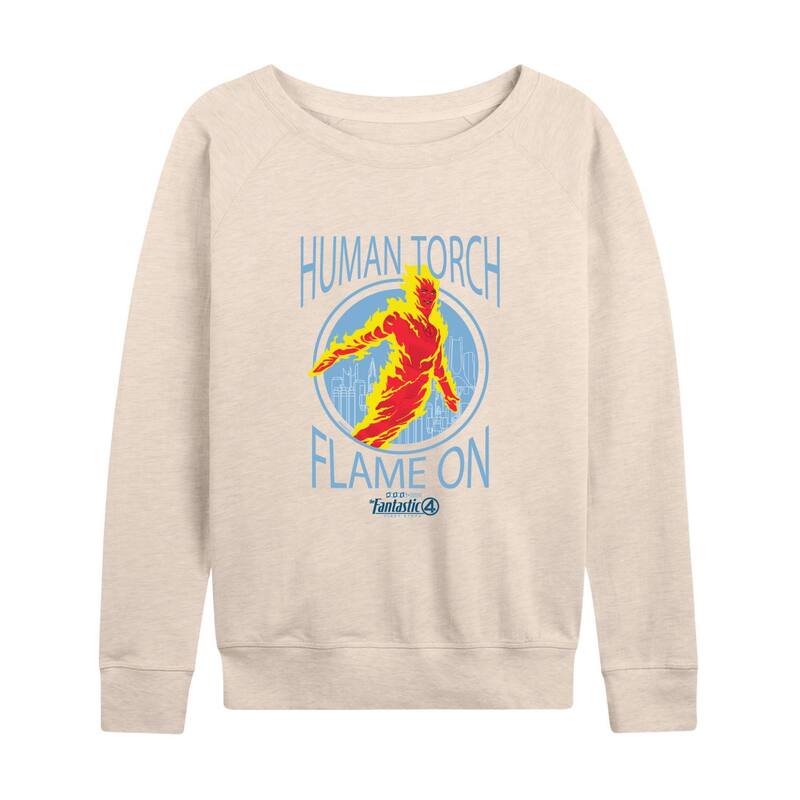 アニメキャラクター レディース トップス Tシャツ パイル Licensed Character Women's The Fantastic Four Human Torch Flame On French Terry Long Sleeve Tee Beige ベージュ