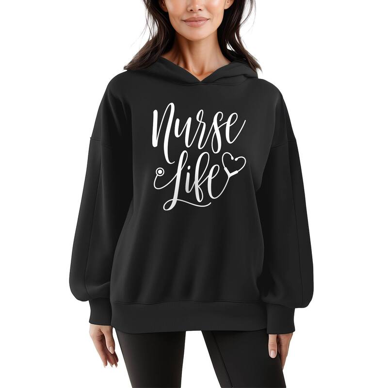 アニメキャラクター レディース トップス Tシャツ スウェット フリース パーカー Licensed Character Women's Nurse Life Oversized Fleece Hoodie Sweatshirt Black ブラック