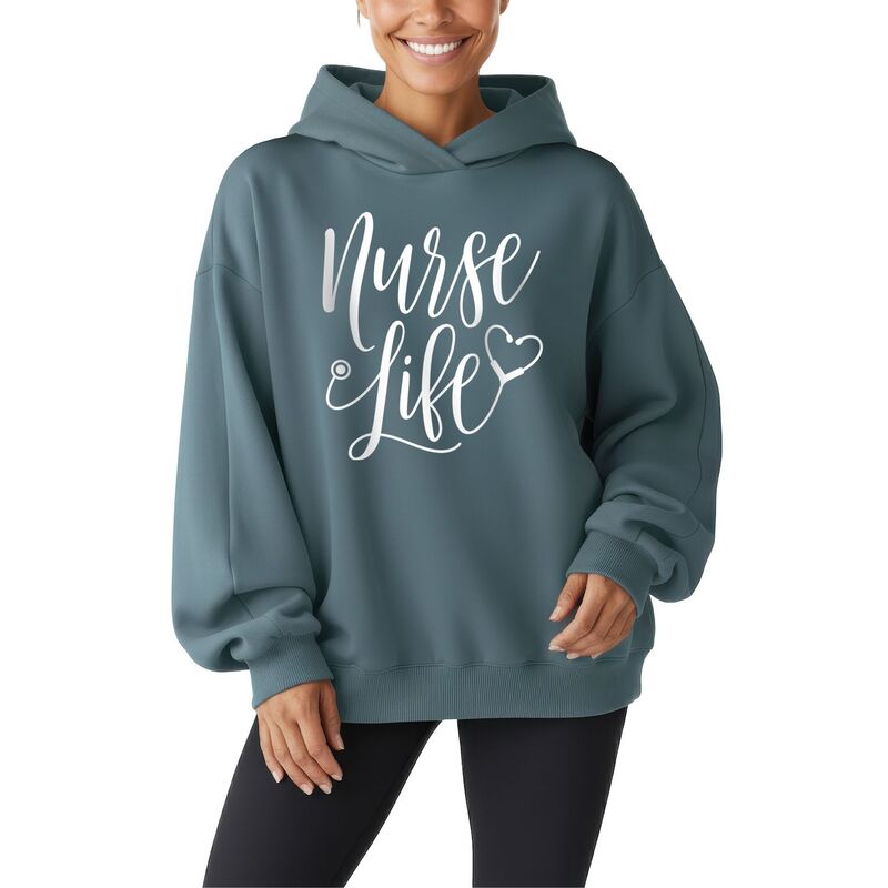 アニメキャラクター レディース トップス Tシャツ スウェット フリース パーカー Licensed Character Women's Nurse Life Oversized Fleece Hoodie Sweatshirt Flint Blue ブルー