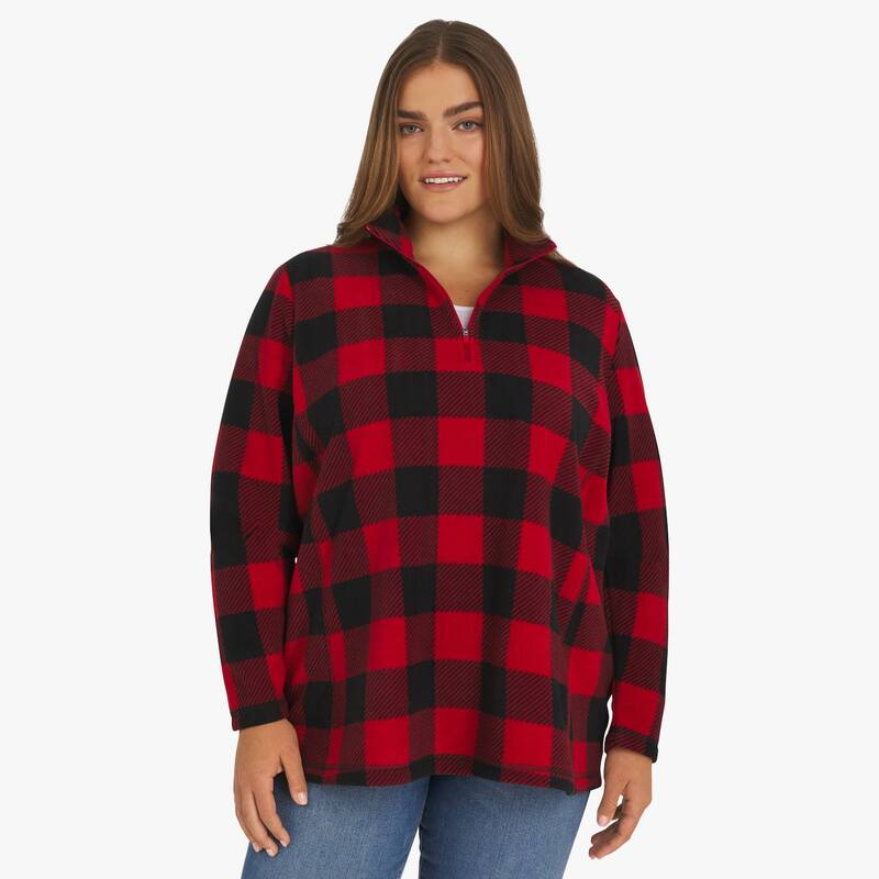 ランズエンド レディース アウター ジャケット・ブルゾン プラスサイズ フリース Plusize Lands' End Powder Fleece Quarter-Zipullover Top Red Multi レッド