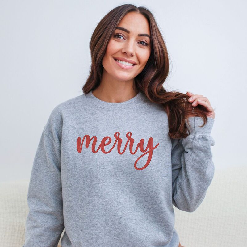 Simply Sage Market レディース トップス Tシャツ スウェット 刺繍 グラフィック Simply Sage Market Embroidered Merry Cursive Red Thread - Women's Graphic Sweatshirt Graphite グラファイト