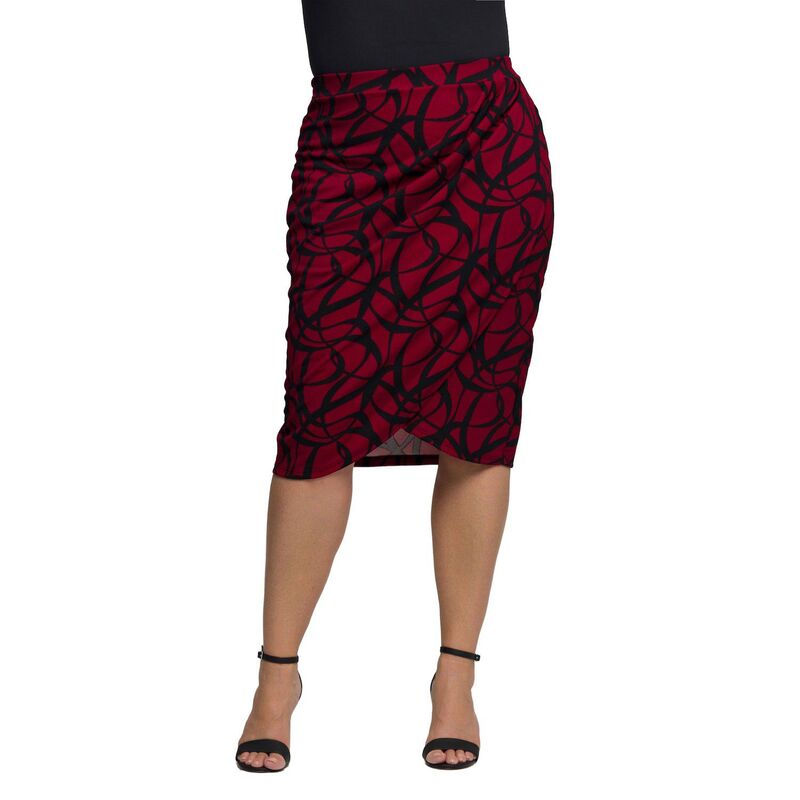 24 セブンコンフォート レディース ボトムスカート ひざ丈 プラスサイズ プリント ギャザー Plusize 24Seven Comfort Apparel Ruched Print Knee Length Skirt Red Multi レッド