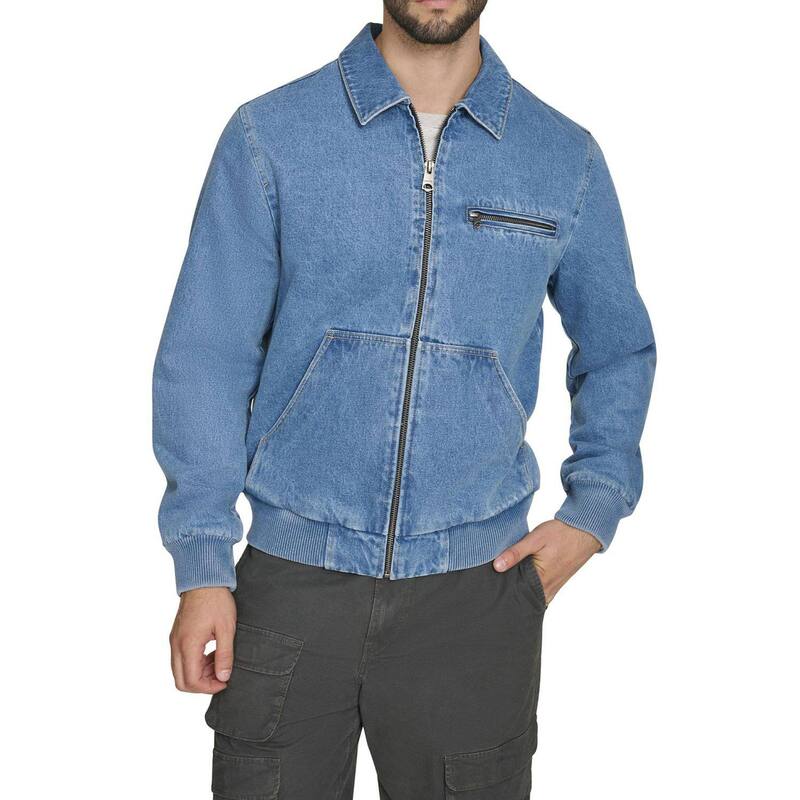 リーバイス メンズ アウター ジャケット・ブルゾン ダウン デニム Men's Levi's Denim Bomber with Laydown Collar Medium Wash Denim デニム