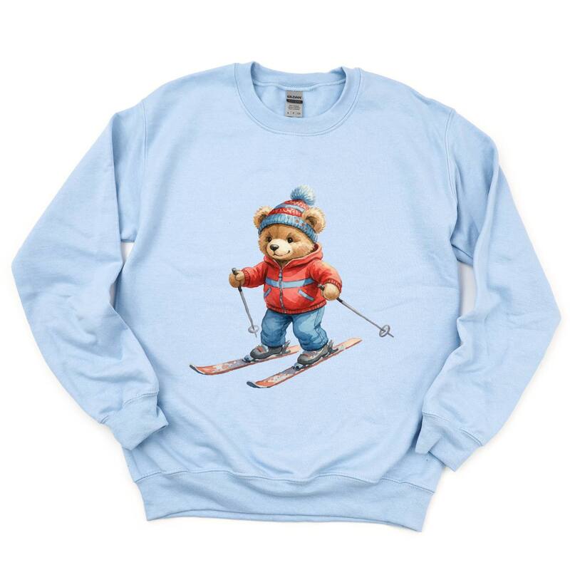 Simply Sage Market レディース トップス Tシャツ スウェット グラフィック Simply Sage Market Skiing Bear Watercolor - Women's Graphic Sweatshirt Light Blue ブルー