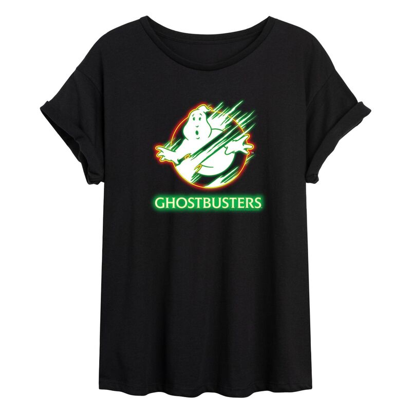 애니메이션 캐릭터 레이디스 탑스 T셔츠 Licensed Character Juniors' Ghostbusters Neon Oversized Tee Black 블랙