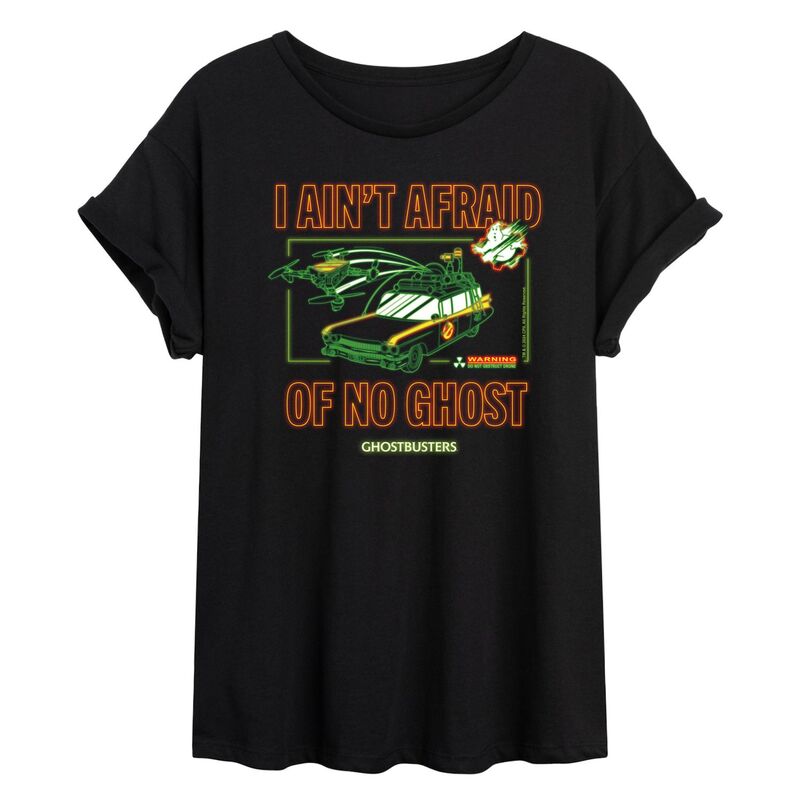애니메이션 캐릭터 레이디스 탑스 T셔츠 Licensed Character Juniors' Ghostbusters I Ain't Afraid Oversized Tee Black 블랙
