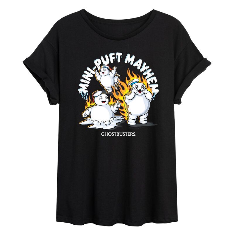 애니메이션 캐릭터 레이디스 탑스 T셔츠 미니 Licensed Character Juniors' Ghostbusters Mini Puft Mayhem Oversized Tee Black 블랙