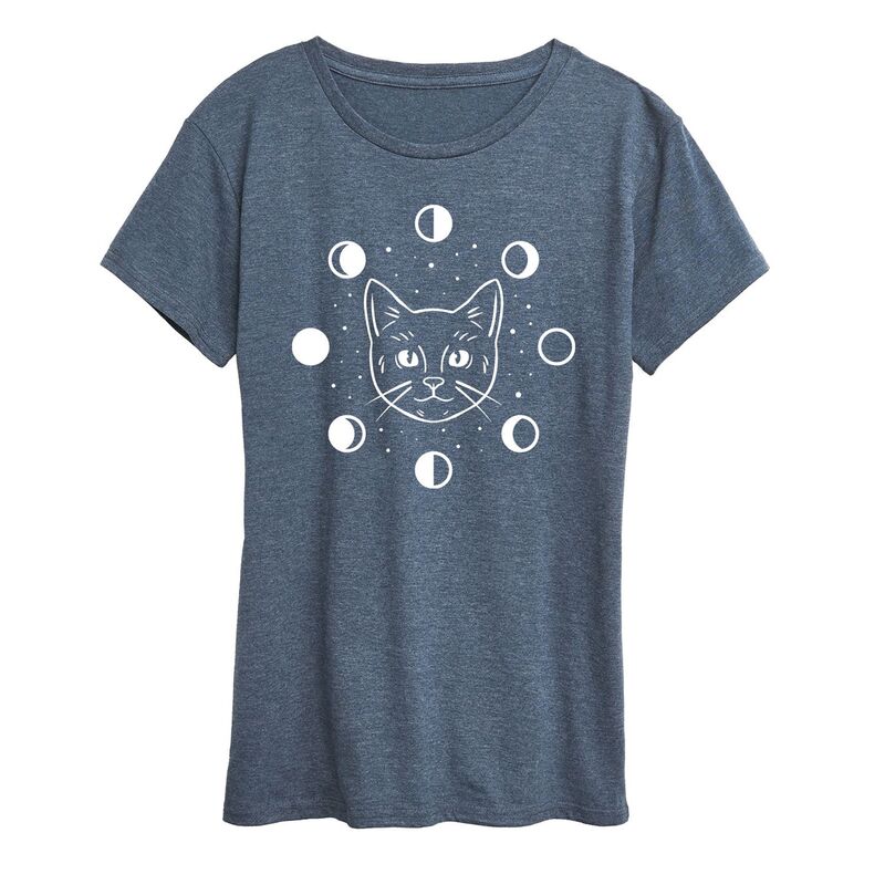 アンブランデッド レディース トップス Tシャツ グラフィック Unbranded Women's Cat Moon Phases Graphic Tee Heather Blue ヘザー