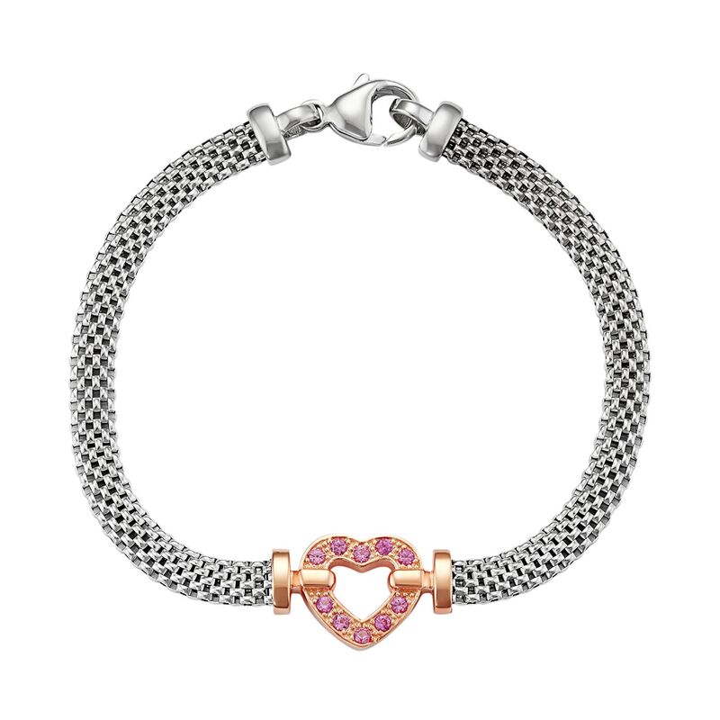 【送料無料】 アンブランデッド レディース ブレスレット・バングル・アンクレット アクセサリー Two Tone Sterling Silver Lab-Created Pink Sapphire Heart Bracelet Two Tone