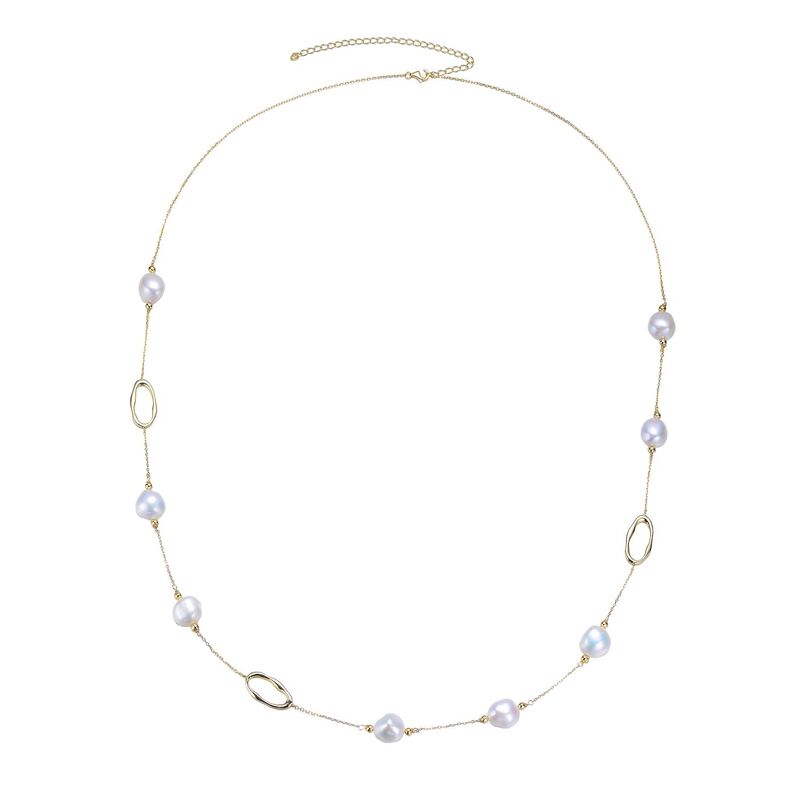 【送料無料】 アンブランデッド レディース ネックレス・チョーカー・ペンダントトップ アクセサリー 14k Gold Sterling Silver Freshwater Cultured Pearl Station Necklace Gold Tone