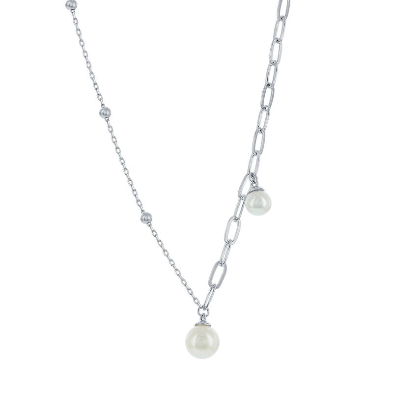 【送料無料】 アンブランデッド レディース ネックレス・チョーカー・ペンダントトップ アクセサリー Sterling Silver Beaded & Paper Clip Freshwater Cultured Pearl Asymmetrical Necklace Sterling