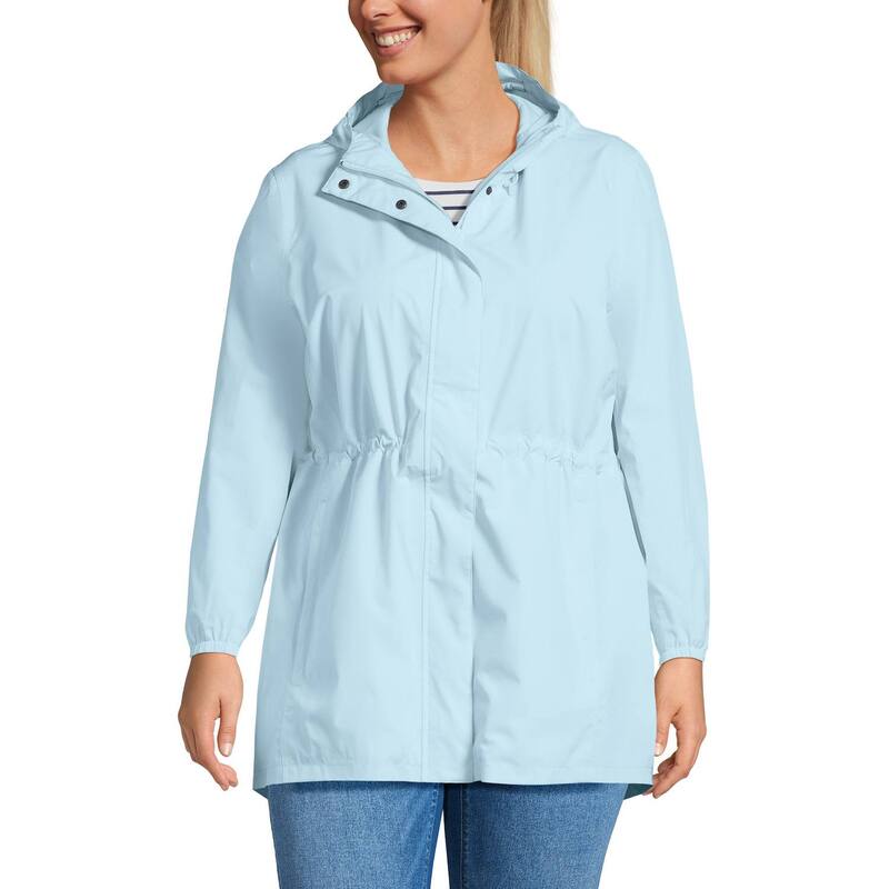 ランズエンド レディース アウター ジャケット・ブルゾン プラスサイズ コート Plusize Lands' End Hooded Packable Raincoat Subtle Blue ブルー