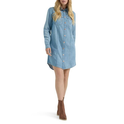 【送料無料】 ラングラー レディース ワンピース トップス Women's Wrangler Western Denim Shirt Dress Sky Blue 【送料無料】 ラングラー レディース ワンピース トップス Women's Wrangler Western Denim Shirt Dress Sky Blue