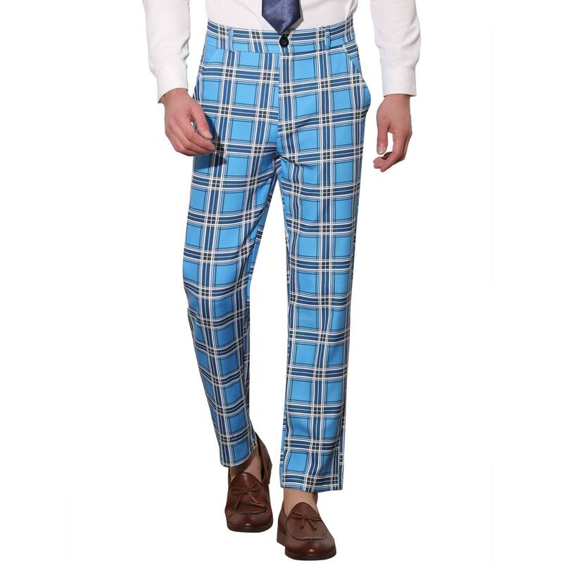 Lars Amadeus メンズ ボトムス カジュアルパンツ レギュラーフィット Lars Amadeus Men's Plaid Business Pants Regular Fit Formal Prom Checked Trousers Light Blue ブルー