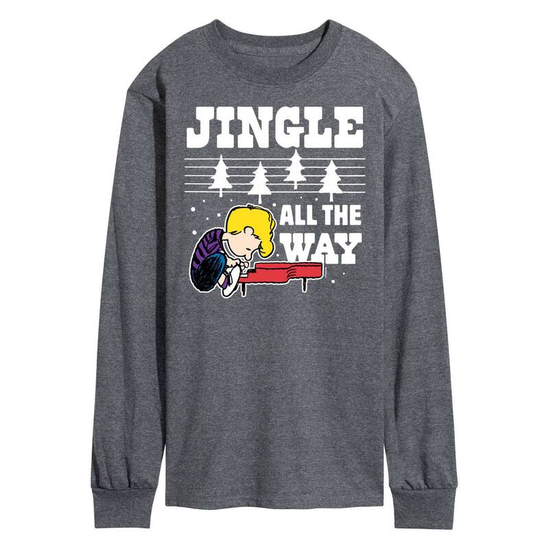 アニメキャラクター メンズ トップス Tシャツ Licensed Character Men's Peanuts Jingle All The Way Piano Long Sleeve Tee Gray グレー