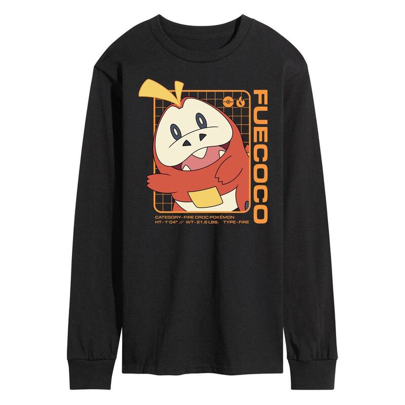 アニメキャラクター メンズ トップス Tシャツ グラフィック Licensed Character Men's Pokemon Fuecoco Stats Long Sleeve Graphic Tee Black ブラック