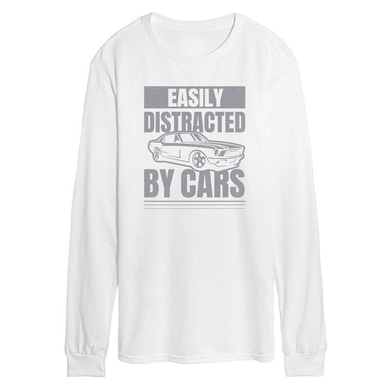 アニメキャラクター メンズ トップス Tシャツ グラフィック Licensed Character Men's Easily Distracted by Cars Long Sleeve Graphic Tee White ホワイト