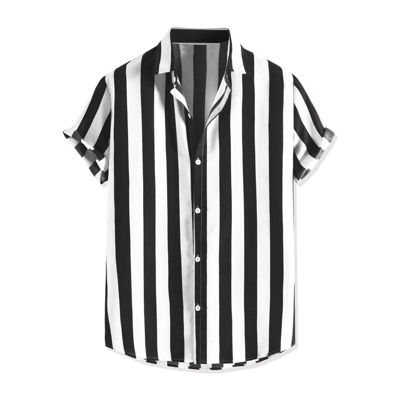 Lars Amadeus メンズ トップス Tシャツ ボタンダウン Lars Amadeus Men'short Sleeved Color Block Button Down Beach Stripe Shirt Black ブラック