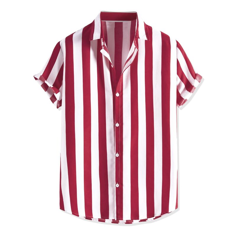 Lars Amadeus メンズ トップス Tシャツ ボタンダウン Lars Amadeus Men'short Sleeved Color Block Button Down Beach Stripe Shirt Red レッド