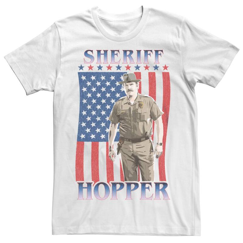 アニメキャラクター メンズ トップス Tシャツ グラフィック Licensed Character Men'stranger Thingsheriff Hopper USA Flagraphic Tee White ホワイト